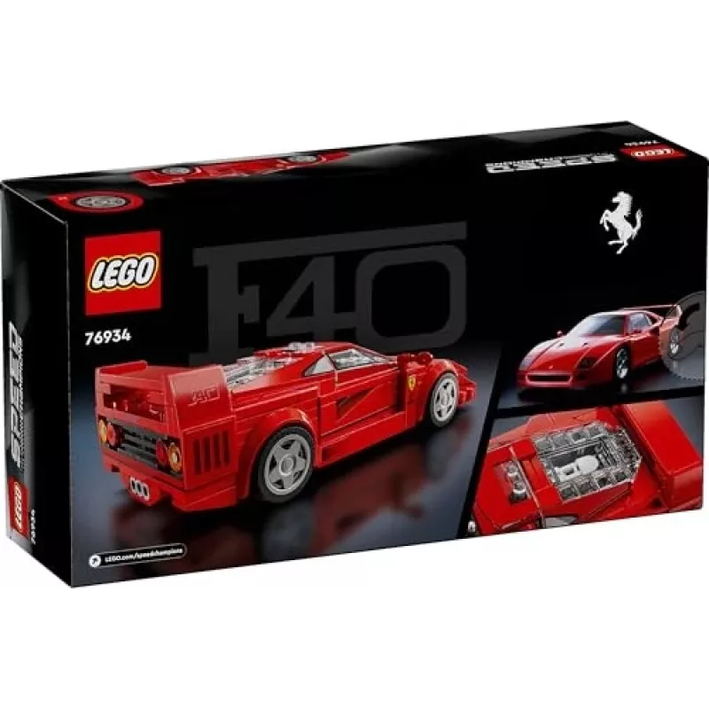 LEGO Speed Champions Ferrari F40 Supercar statomas modelis su vairuotojo minifigūrėle, 9+ metų vaikams
