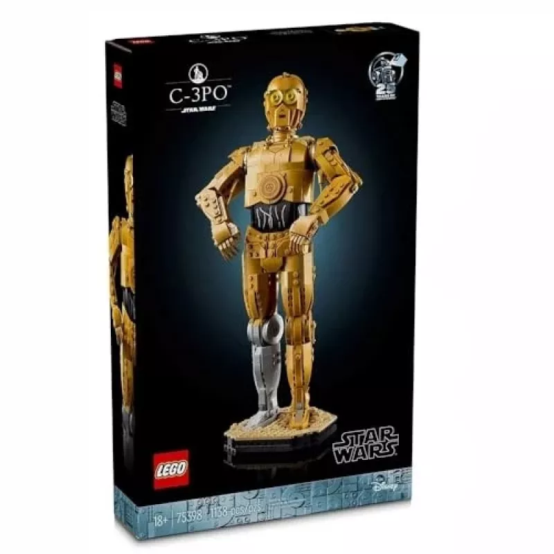 LEGO žvaigždžių karų statoma figūra C-3PO modelis 75398 — 1138 dalių, 380 mm eksponuojamas kolekcinis modelis