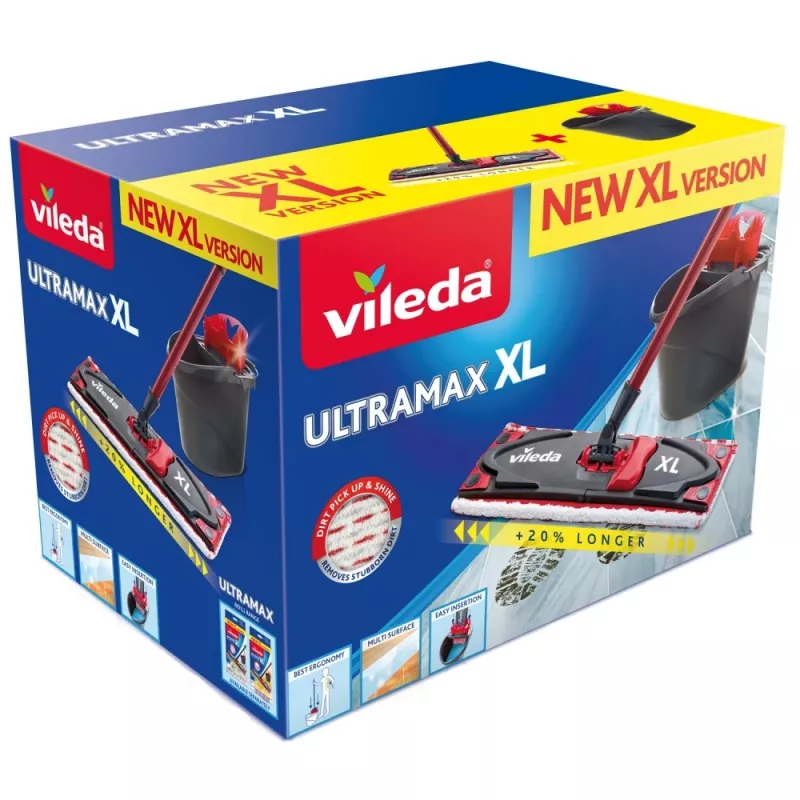 VILEDA Ultramax XL Box šluota – plaunama mikropluošto 360° sukama galvutė, sulankstoma, kietoms grindims