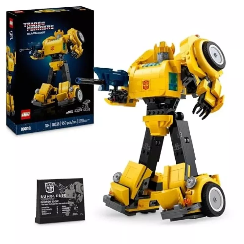 LEGO Icons Transformers Bumblebee konstruktorius – veiksmo figūrėlė suaugusiems, transformuojasi į automobilį