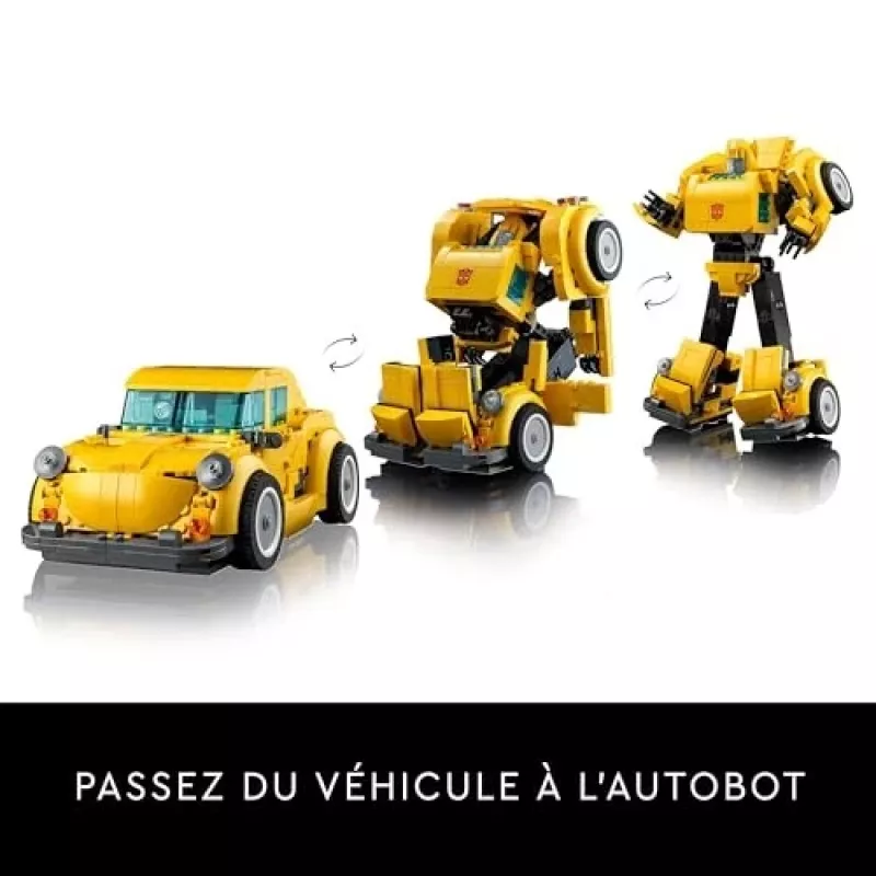 LEGO Icons Transformers Bumblebee konstruktorius – veiksmo figūrėlė suaugusiems, transformuojasi į automobilį