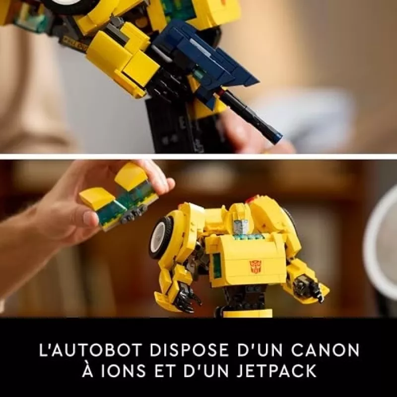 LEGO Icons Transformers Bumblebee konstruktorius – veiksmo figūrėlė suaugusiems, transformuojasi į automobilį