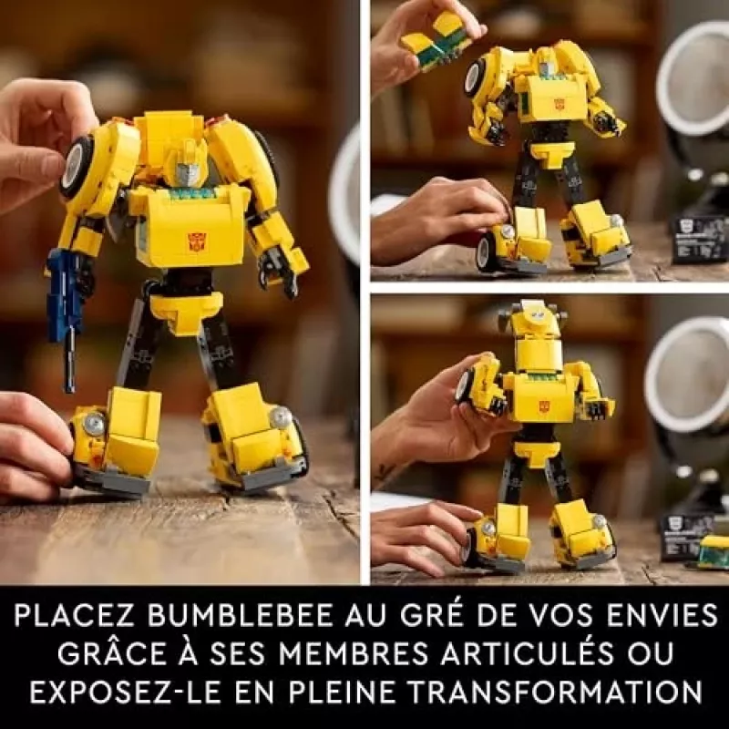 LEGO Icons Transformers Bumblebee konstruktorius – veiksmo figūrėlė suaugusiems, transformuojasi į automobilį