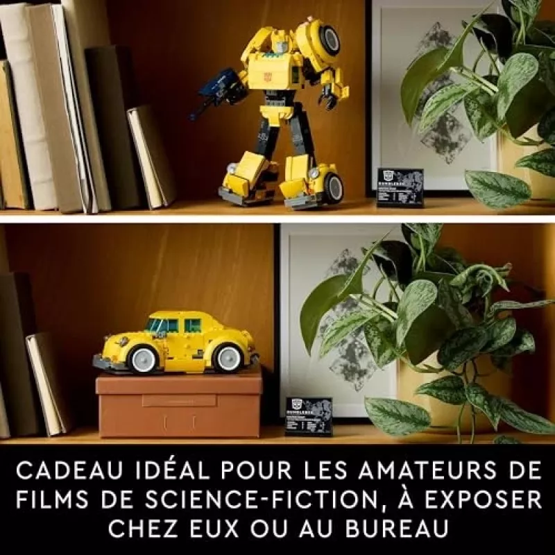 LEGO Icons Transformers Bumblebee konstruktorius – veiksmo figūrėlė suaugusiems, transformuojasi į automobilį