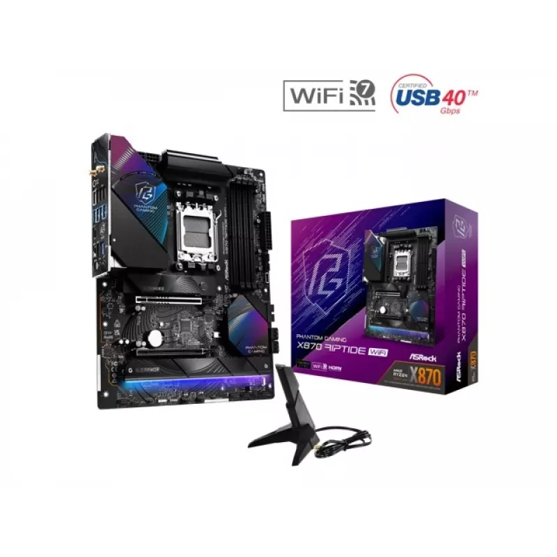 Motininė plokštė ASRock X870 Riptide WiFi — ATX, AMD X870, Socket AM5, DDR5, 4 DIMM, 256 GB, Wi‑Fi 7, 2.5GbE