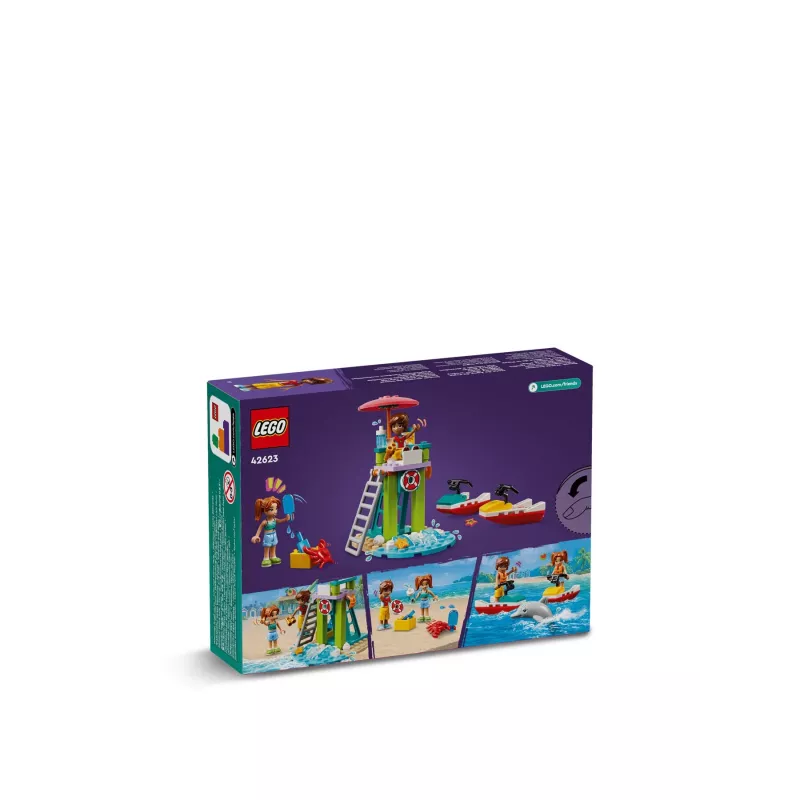 LEGO Friends paplūdimio vandens paspirtukas gelbėtojų rinkinys 5+ metų mergaitėms, berniukams ir vaikams su 2 mini lėlytėmis ir delfino figūrėle