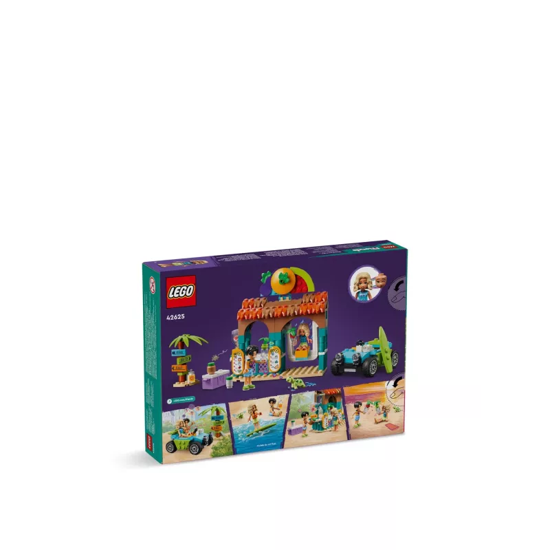 LEGO Friends paplūdimio kokteilių stendas – vaikiškas vaidmenų žaidimų rinkinys su 2 mini lėlytėmis, vėžlio figūrėle ir aksesuarais, nuo 6 metų