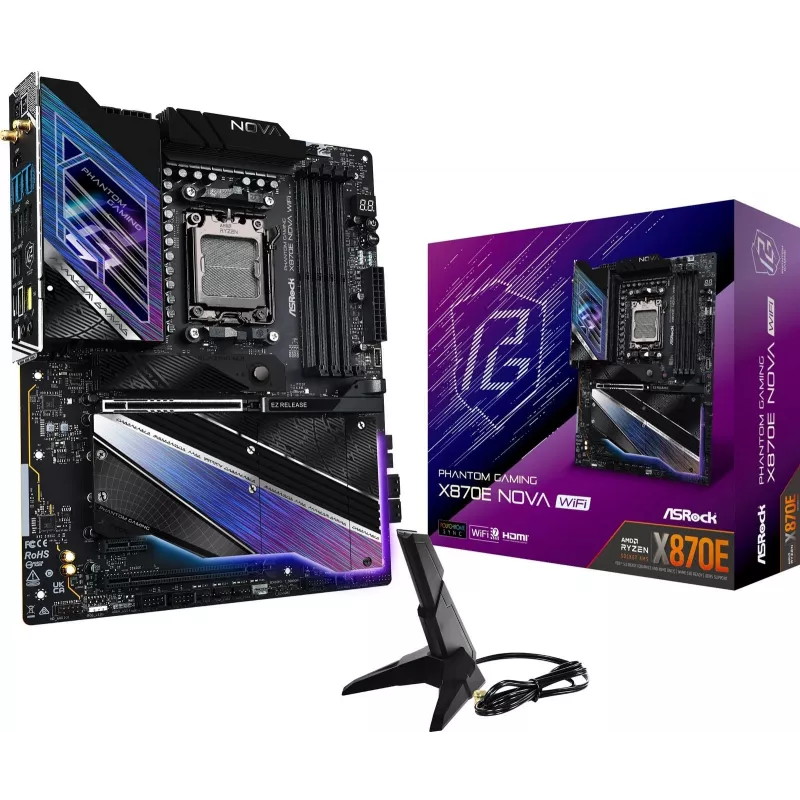 Motininė plokštė ASROCK MK X870E NOVA WIFI AMD X870E Socket AM5 ATX, DDR5, 4x DIMM, 256GB, Wi‑Fi 7, BT 5.4, 5Gb LAN, PCIe Gen5 M.2