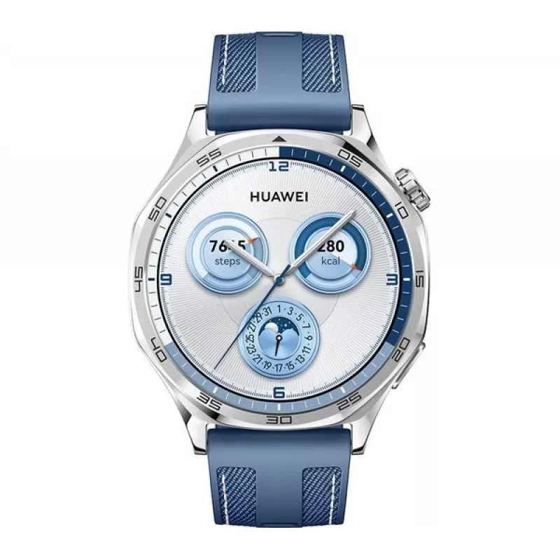 Išmanusis laikrodis HUAWEI WATCH GT5 46 mm – 1,43 colio AMOLED, GPS, 524 mAh, nerūdijančio plieno korpusas, mėlyna austa juosta