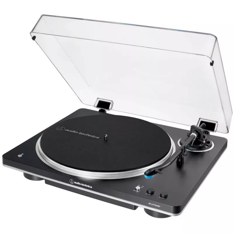 Patefono grotuvas Audio-Technica AT-LP70XBTBS, juodas/sidabrinis, visiškai automatinis, diržinė pavara, Bluetooth, integruotas fono išankstinis stiprintuvas