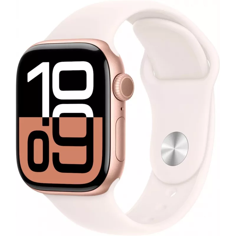APPLE Watch Series 10 GPS 42mm Rožinio aukso aliuminio korpusas su šviesiai rožiniu sportiniu dirželiu - S/M