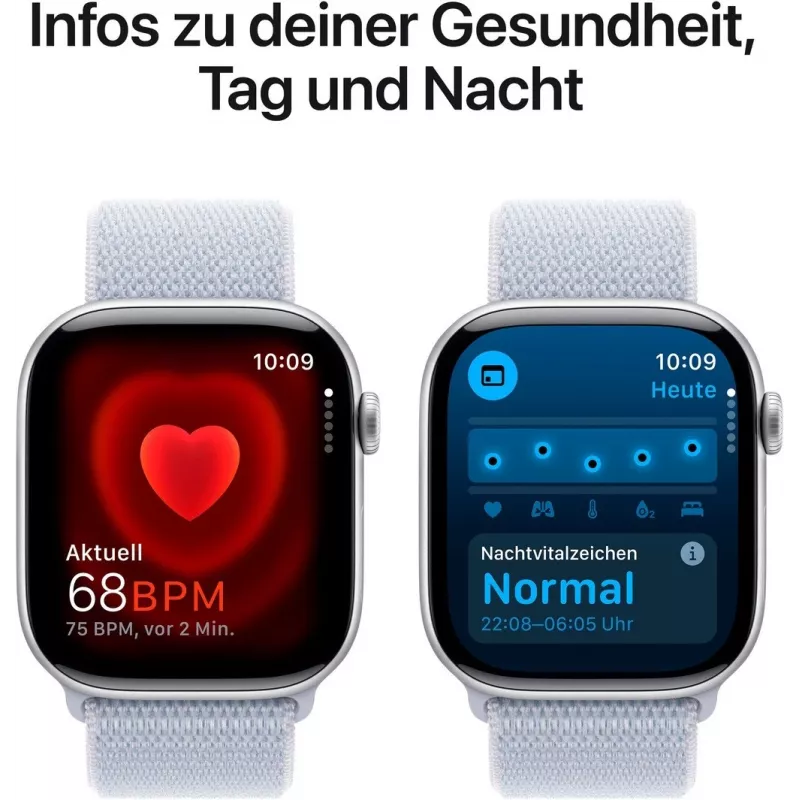 APPLE Watch Series 10 GPS 46mm sidabrinis aliuminio korpusas su Blue Cloud Sport Loop apyranke