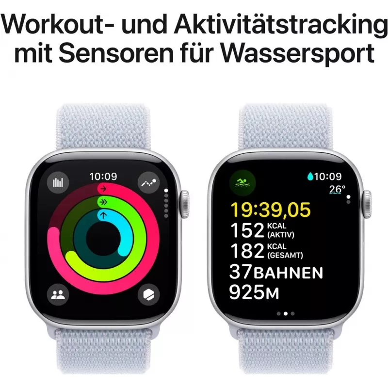 APPLE Watch Series 10 GPS 46mm sidabrinis aliuminio korpusas su Blue Cloud Sport Loop apyranke