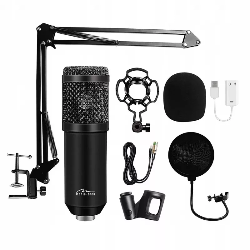 Laidinis kompiuterinis mikrofonas MEDIA-TECH MT397K su XLR įėjimu, stalinis stovas, 2,4 m laidas, 20–20000 Hz, -32 dB jautrumas