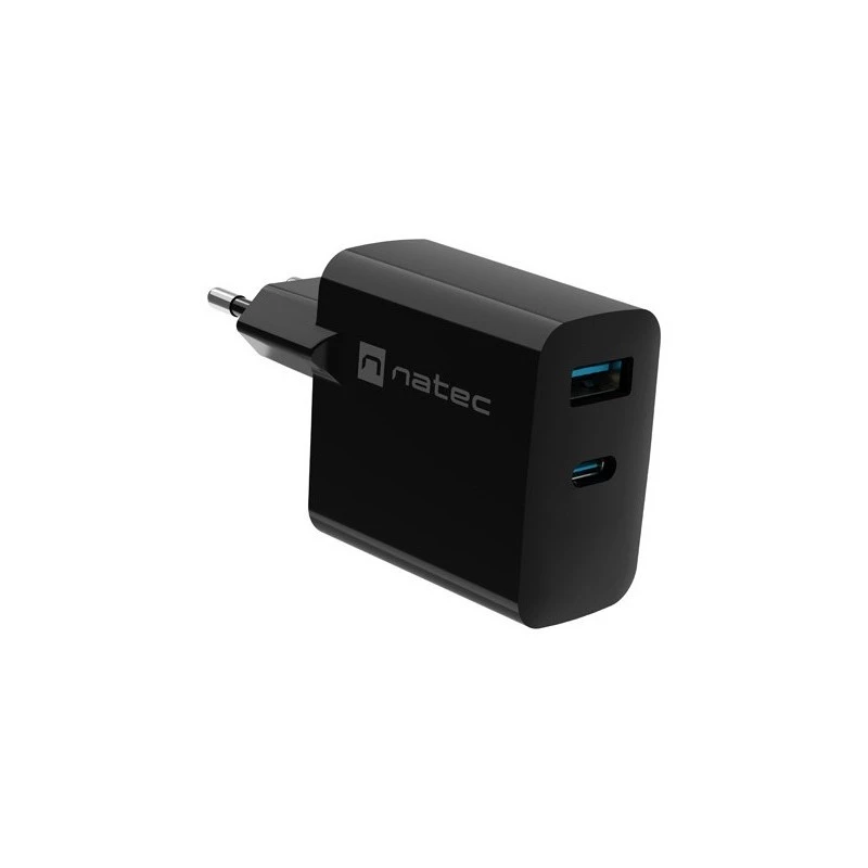 Laidinis mobiliojo įrenginio įkroviklis NATEC NUC-2143, 45 W, USB-C PD 3.0 + USB-A QC 3.0, 110–240 V, juodas