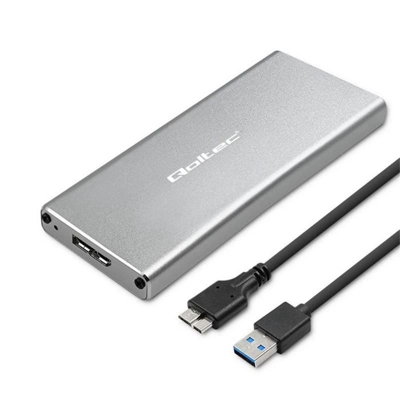 Aliumininis korpusas QOLTEC 51833, skirtas M.2 SATA SSD, SATA į USB 3.0, palaiko iki 2 TB