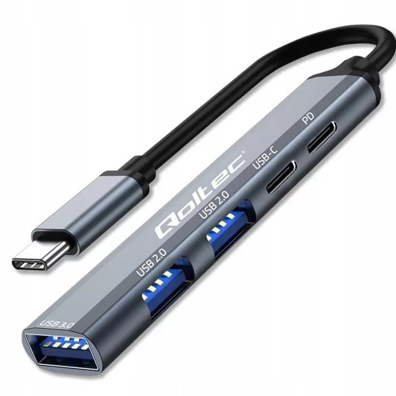 Qoltec 53790 USB-C 3.1 5in1 adapterio šakotuvas | USB-C PD | USB-C | 2x USB 2.0 | USB 3.0