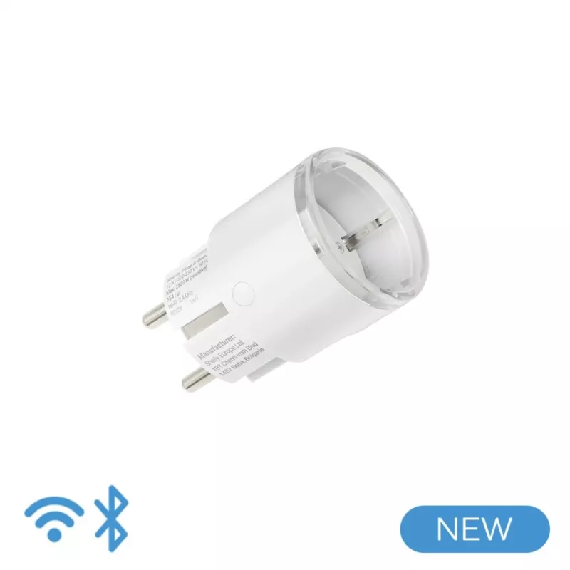 Išmanusis kištukas Shelly Plug S Gen3 — Wi-Fi išmanusis lizdas su energijos stebėjimu, F tipas, 110–230 V, 2500 W, baltas