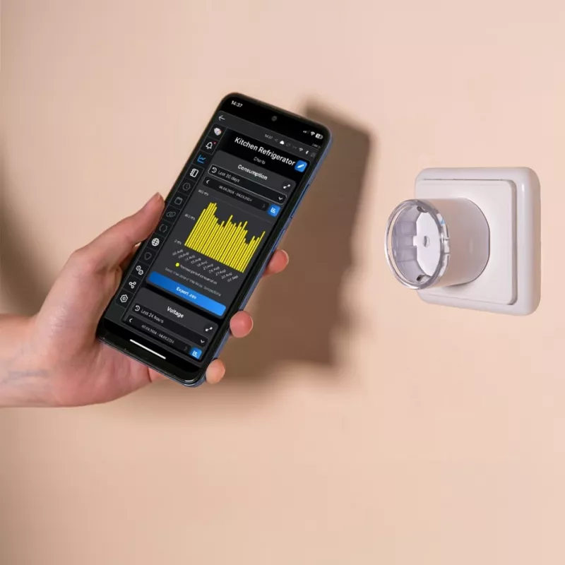 Išmanusis kištukas Shelly Plug S Gen3 — Wi-Fi išmanusis lizdas su energijos stebėjimu, F tipas, 110–230 V, 2500 W, baltas