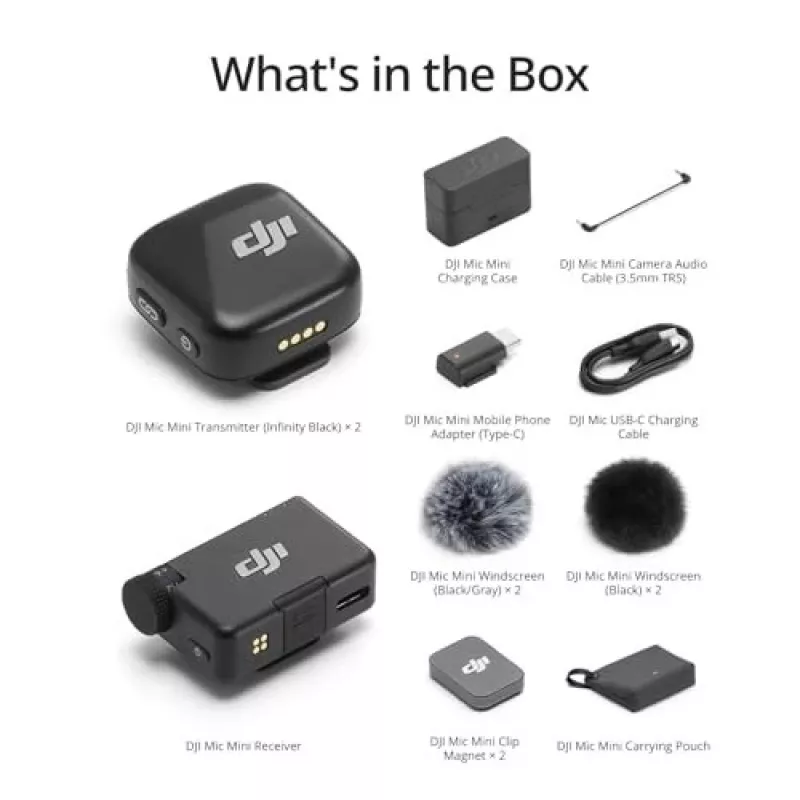Belaidis mikrofonų rinkinys DJI Mic Mini (2 TX + 1 RX + Įkrovimo dėklas) – Tamsiai pilka