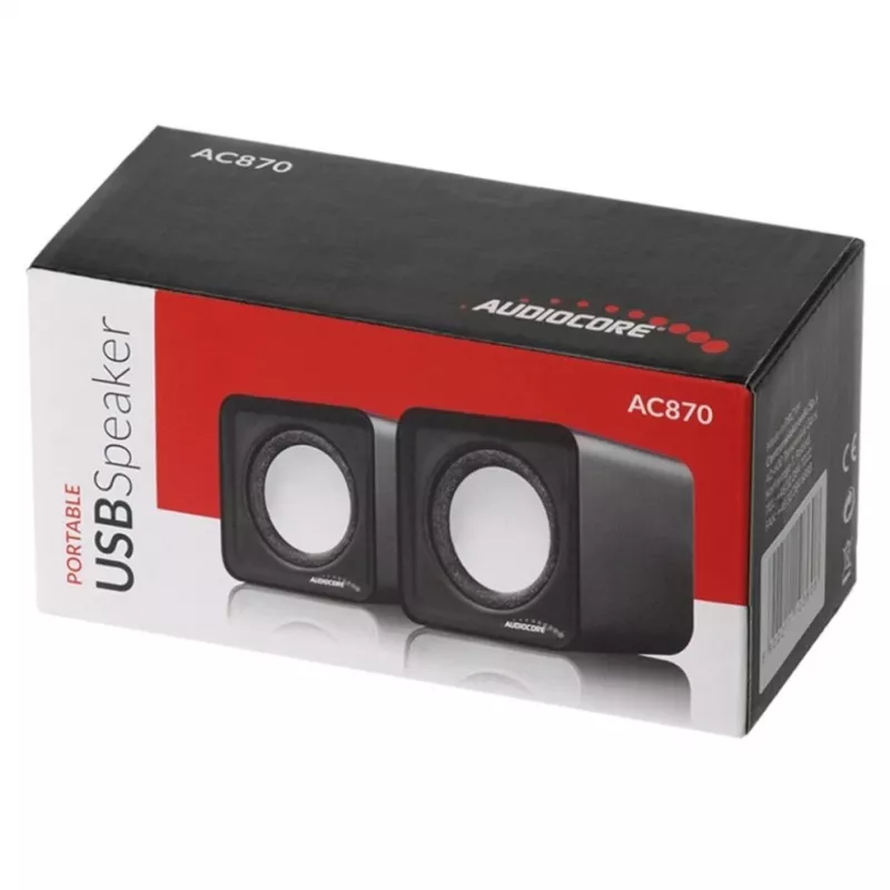2 krypčių kompiuterio garsiakalbis Audiocore AC870 B — 3 W RMS, maitinimas per USB, 3,5 mm įvestis, 2.0 kanalai