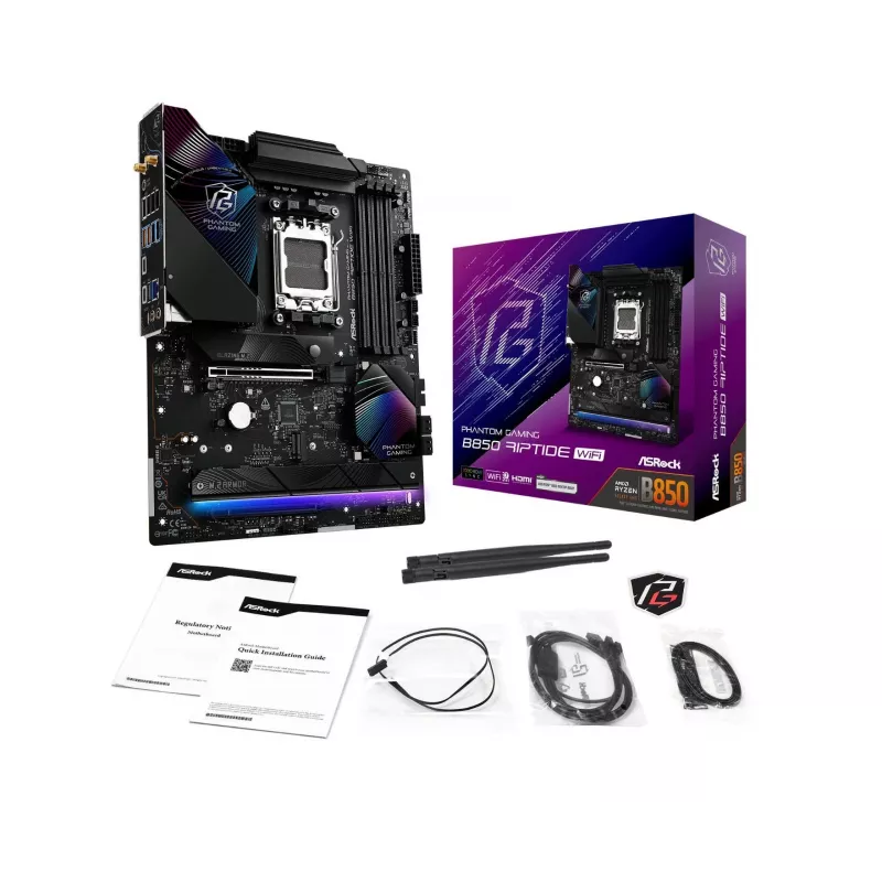 Motininė plokštė ASRock Phantom Gaming B850 Riptide WiFi — AMD B850, Socket AM5, ATX, DDR5, 4x M.2, Wi‑Fi 7, 2,5 Gb LAN