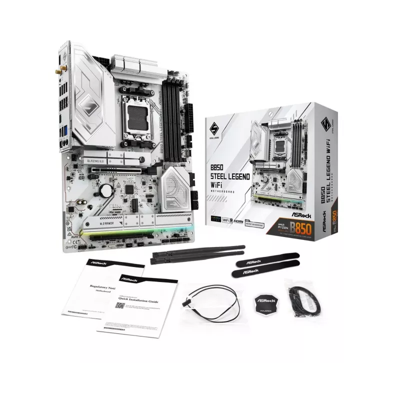 Pagrindinė plokštė ASROCK B850 Steel Legend WiFi ATX — AMD B850, lizdas AM5, DDR5, 4x DIMM, 4x M.2, Wi‑Fi 7, 2.5Gb LAN