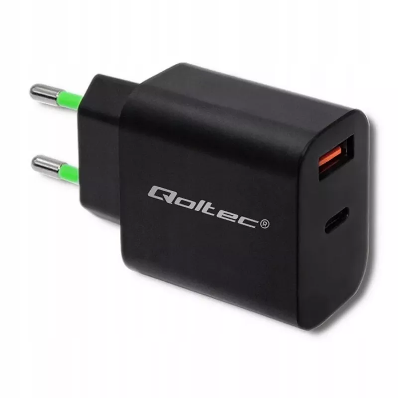 Maitinimo adapteris Qoltec 51713, 18 W, USB Type-C, juodas