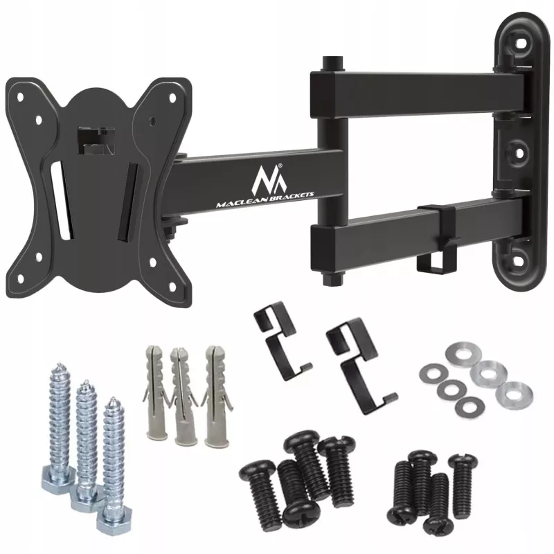 Maclean MC-417 pilno judesio TV monitoriaus laikiklis 13-32 colių, 30 kg max, VESA 100x100, juodas milteliniu būdu dažytas, reguliuojamas atstumas nuo sienos, sukamas, pasukamas