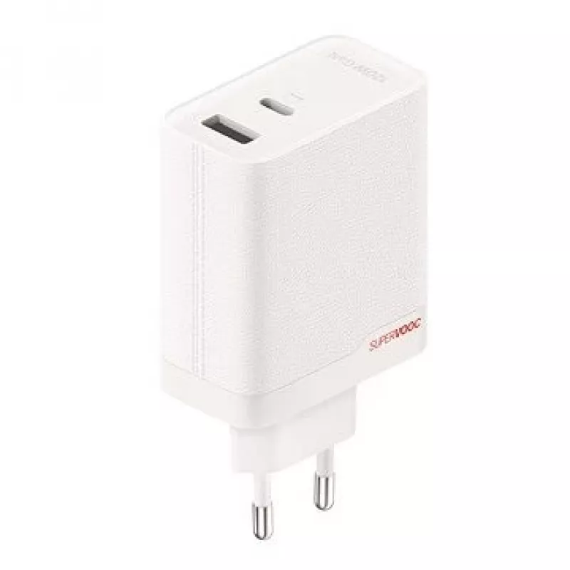 ONEPLUS SUPERVOOC 120W dviejų prievadų laidinis įkroviklis, 120W bendra išėjimo galia, 1x USB-C + 1x USB-A, 100–240V, 145 g, baltas