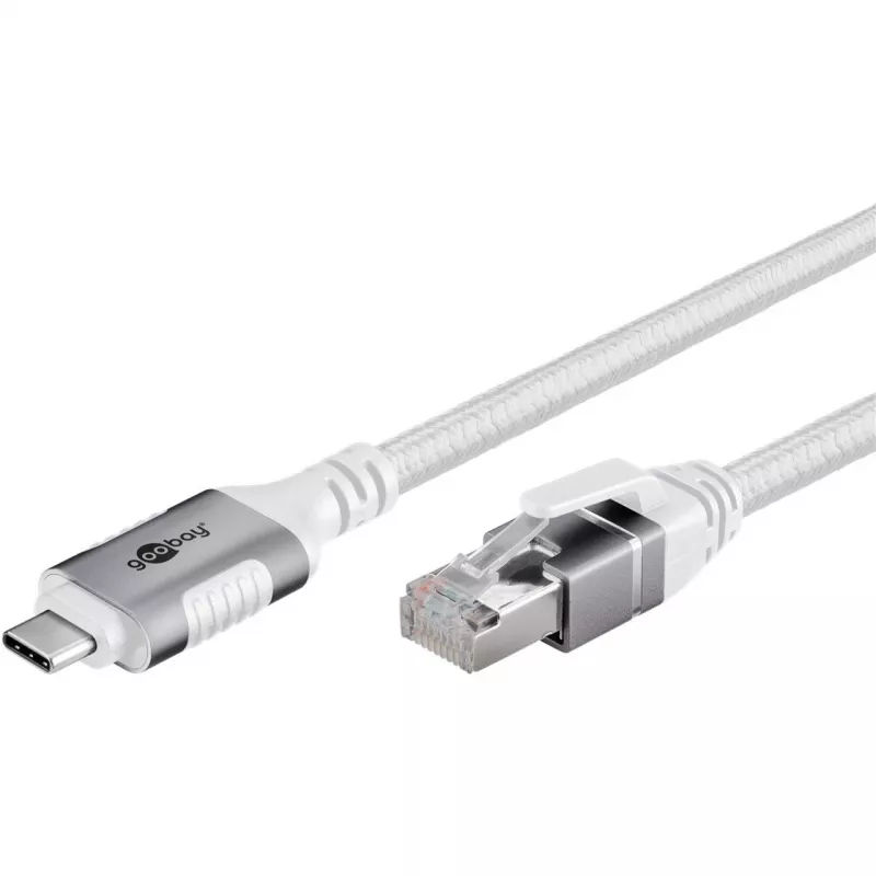 Tinklo kabelis Goobay 74180 USB C RJ-45 Cat6 10 m Baltas