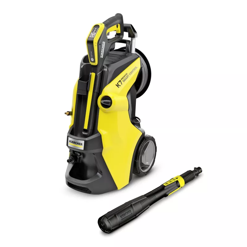 Kärcher K 7 Premium Smart Control Flex slėginis plovimo aparatas: 180 bar slėgis, 600 l/h, 3000 W, 10 m žarna su būgnu, Bluetooth, LCD, geltonos ir juodos spalvos (1.317-360.0)