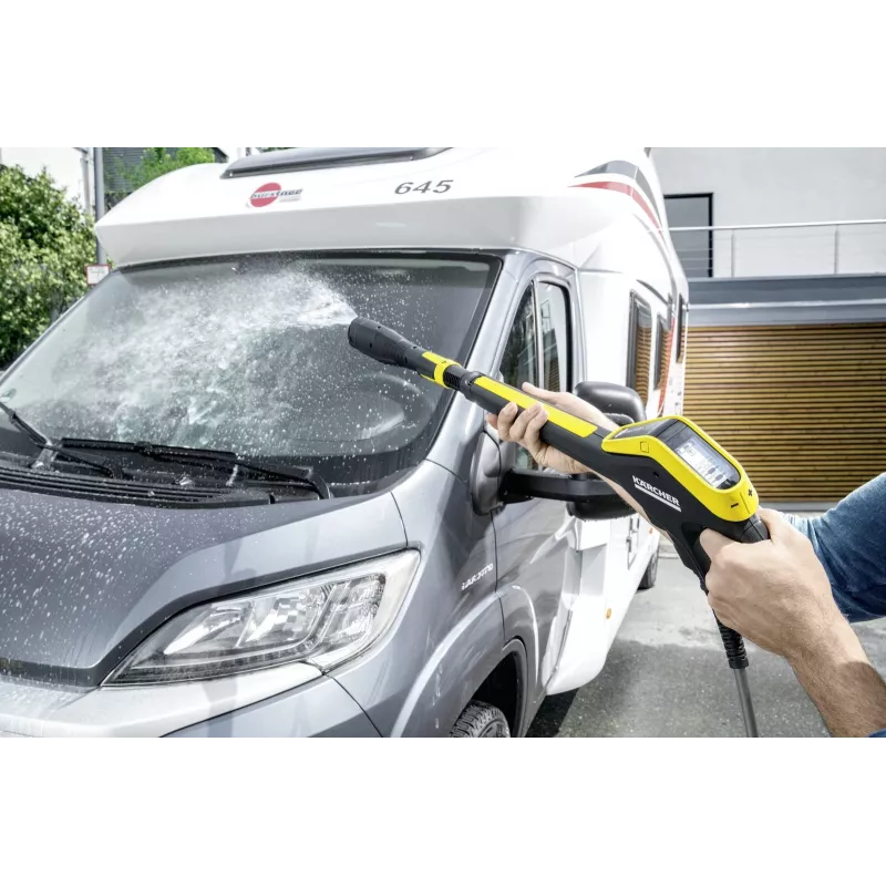 Kärcher K 7 Premium Smart Control Flex slėginis plovimo aparatas: 180 bar slėgis, 600 l/h, 3000 W, 10 m žarna su būgnu, Bluetooth, LCD, geltonos ir juodos spalvos (1.317-360.0)