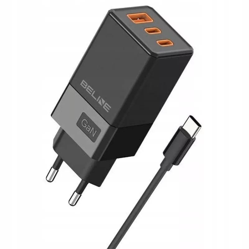 Beline sieninis 65W įkroviklis su 2x USB-C ir 1x USB-A, PD 3.0, juodas