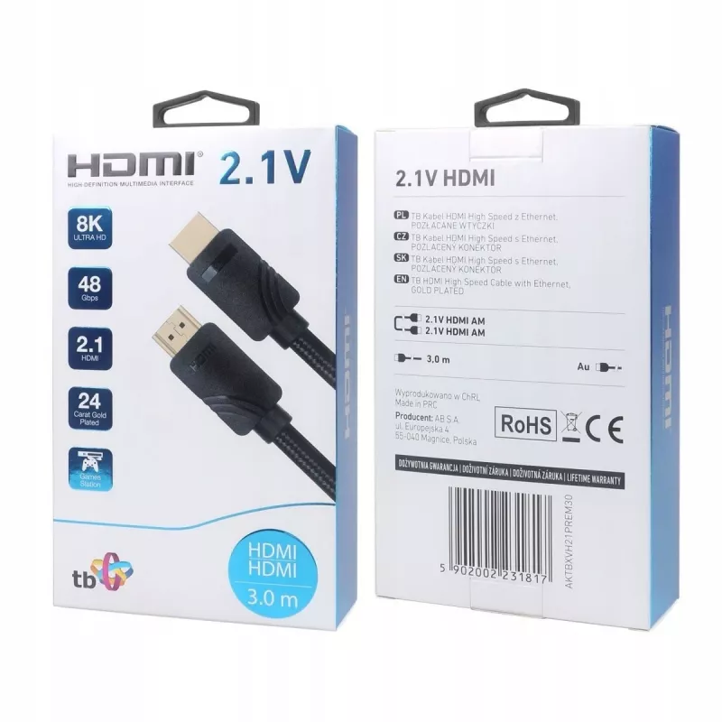 HDMI 2.1 laidas premium 3 m 8K juodas, skirtas žaidėjams