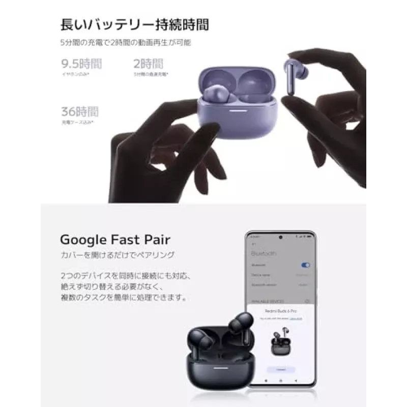 Ausinės Xiaomi Buds 6 Pro – belaidės, į ausį įstatomos, Bluetooth 5.3, ANC, IP54, 36 h su dėklu, belaidis įkrovimas, USB-C, Space Black