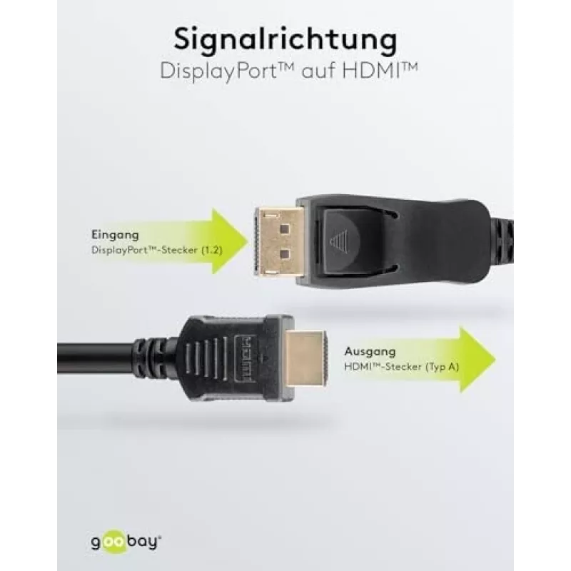 GOOBAY 64836 DisplayPort 1.2 į HDMI adapterio laidas 1.4 4K @ 30Hz / itin didelės spartos HDMI laidas / paauksuotomis jungtimis / nešiojamam kompiuteriui