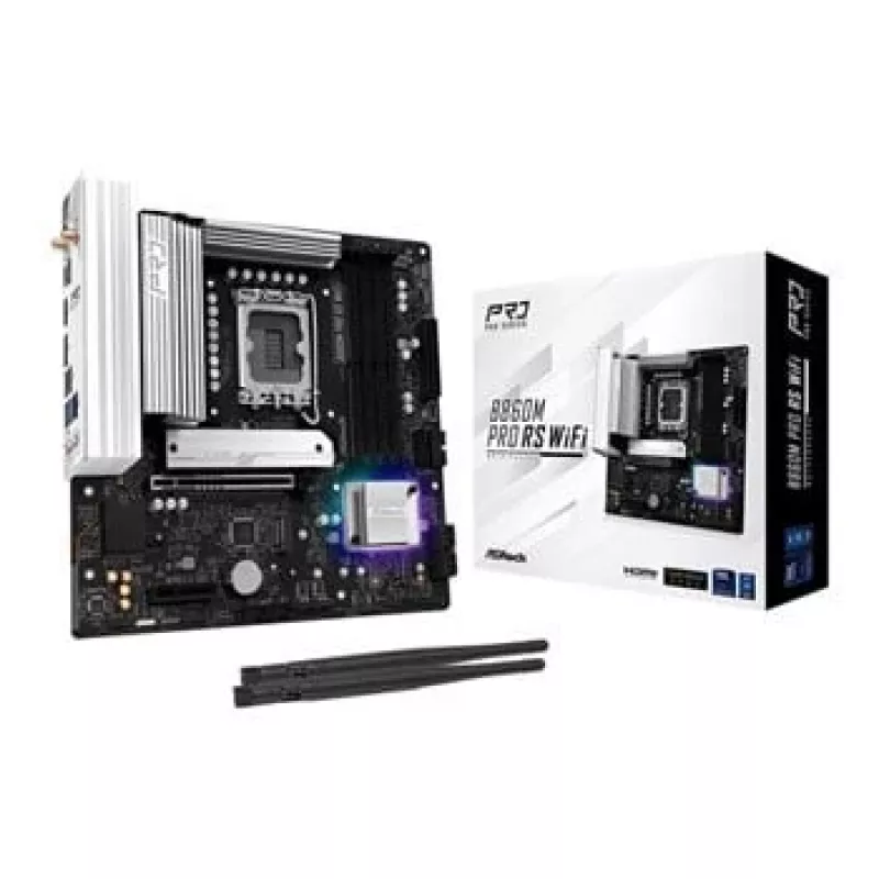 Motininė plokštė ASRock B860M Pro RS WiFi — Intel B860, LGA 1851, micro ATX, DDR5, 4 DIMM, 3x M.2, 2,5Gb LAN, Wi-Fi, Bluetooth