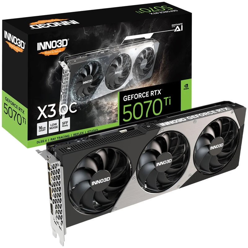 Vaizdo plokštė Inno3D GeForce RTX 5070 Ti — 16 GB GDDR7, PCIe 5.0, 256 bitų, 3x DisplayPort 2.1b + HDMI 2.1b