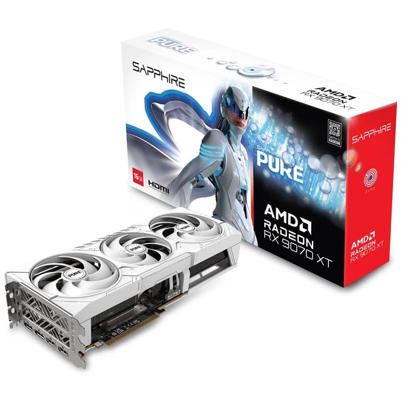 Vaizdo plokštė Sapphire Radeon RX 9070 XT — 16 GB GDDR6, PCIe 5.0, 256 bit, 320 mm, 3 lizdai, balta