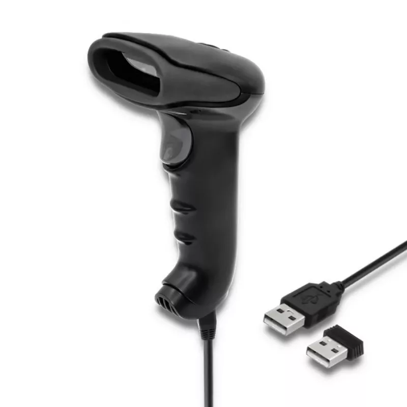 Nešiojamas brūkšninių kodų skaitytuvas QOLTEC 50868 – 1D/2D lazerinis skaitytuvas, USB laidinis ir belaidis, darbinis atstumas 600 mm, juodas