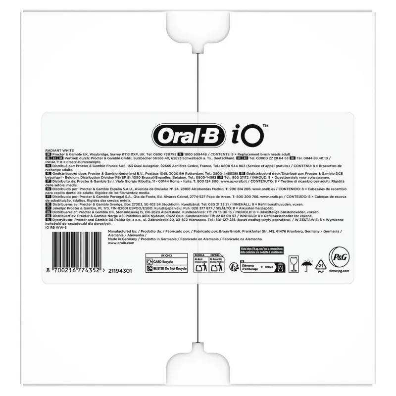 Oral-B IO Series Radiant White Original šepetėlių galvutės dantų balinimui 8 vnt.