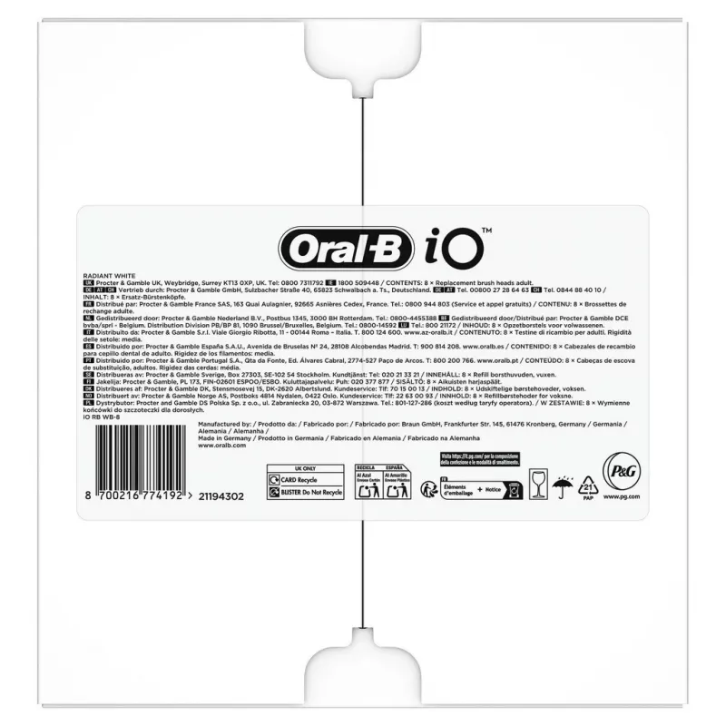 Oral-B IO Series Radiant White Black Originalūs šepetėlių antgaliai dantų balinimui 8 vnt.