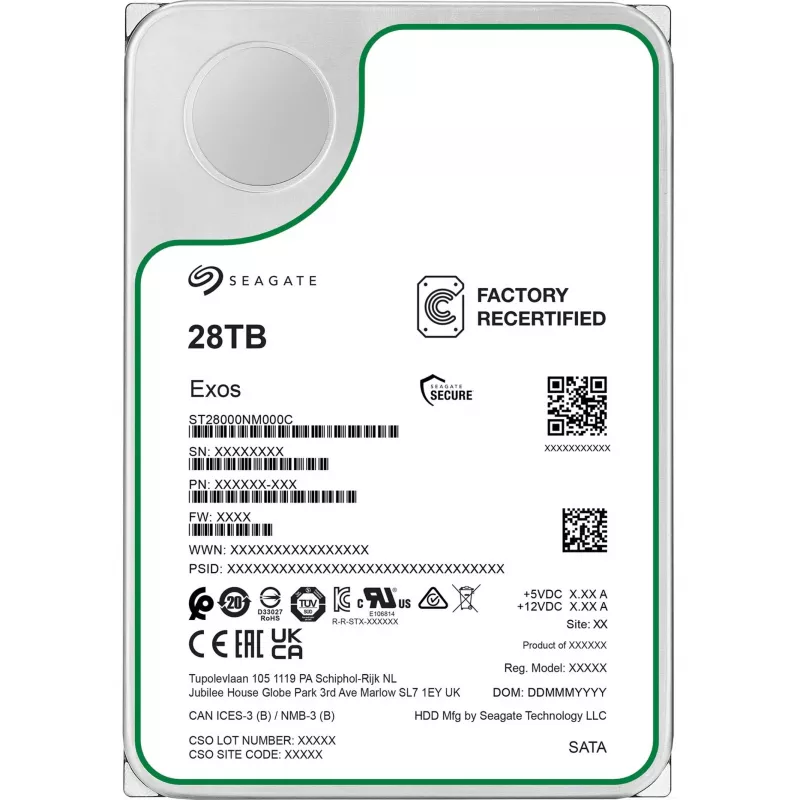 Seagate Exos ST28000NM000C-FR 28 TB SATA-600 HDD kaupiklis, 7200 apsisukimų/min., Factory Refurbished