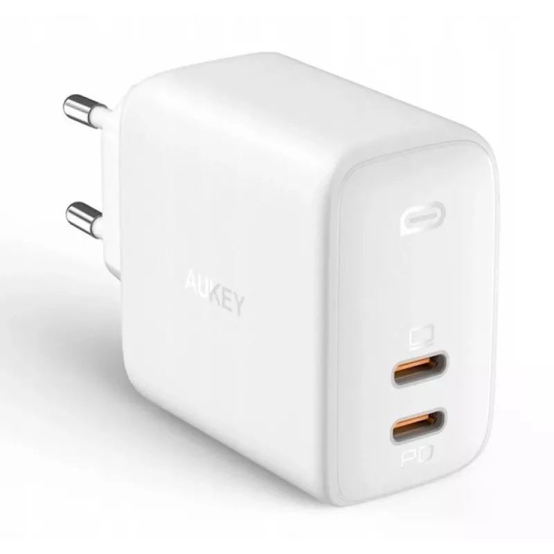Sieninis įkroviklis Aukey PA-B4 2x USB White GaN – kompaktiškas USB maitinimo adapteris su dviem USB prievadais
