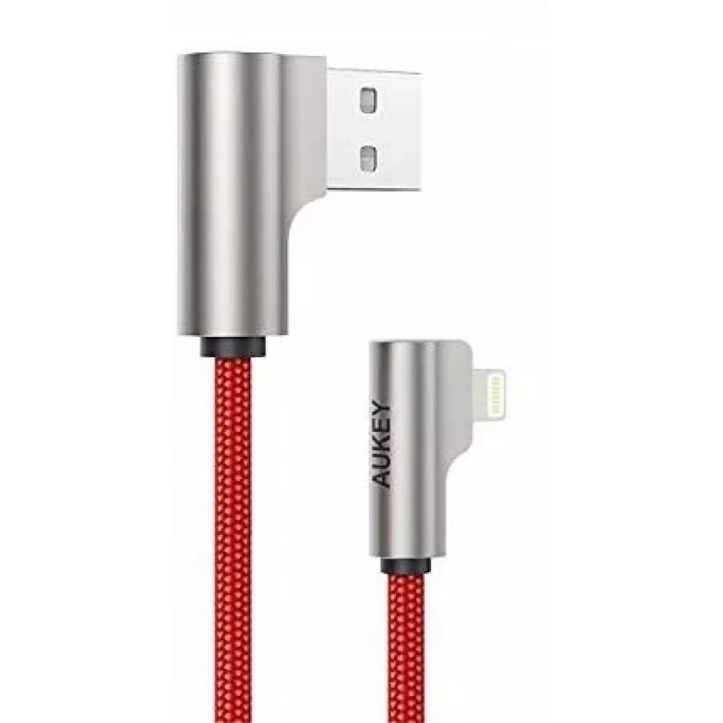 USB–Lightning laidas Aukey CB-AL01 Raudonas — Pintas nailoninis, Lightning jungtis Apple įrenginiams