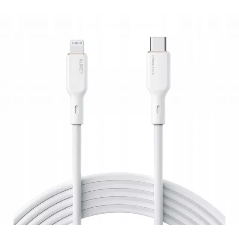 AUKEY CB-SCL2 Baltas silikoninis kabelis Lightning-USB-C, USB Power Delivery