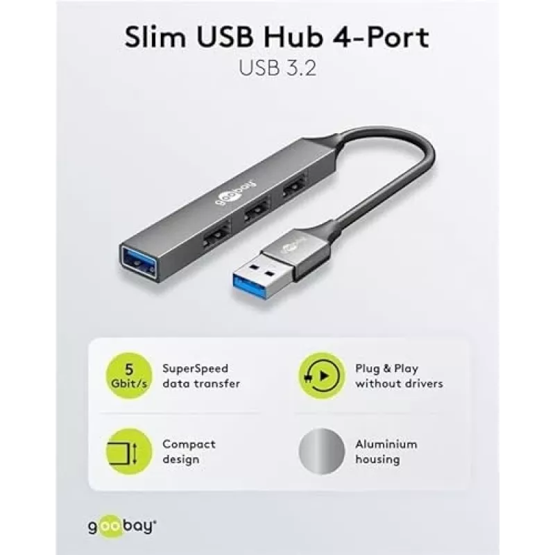 Goobay USB Hub 74456 USB-A 4 prievadai 5000 Mbit/s Šviesiai pilka