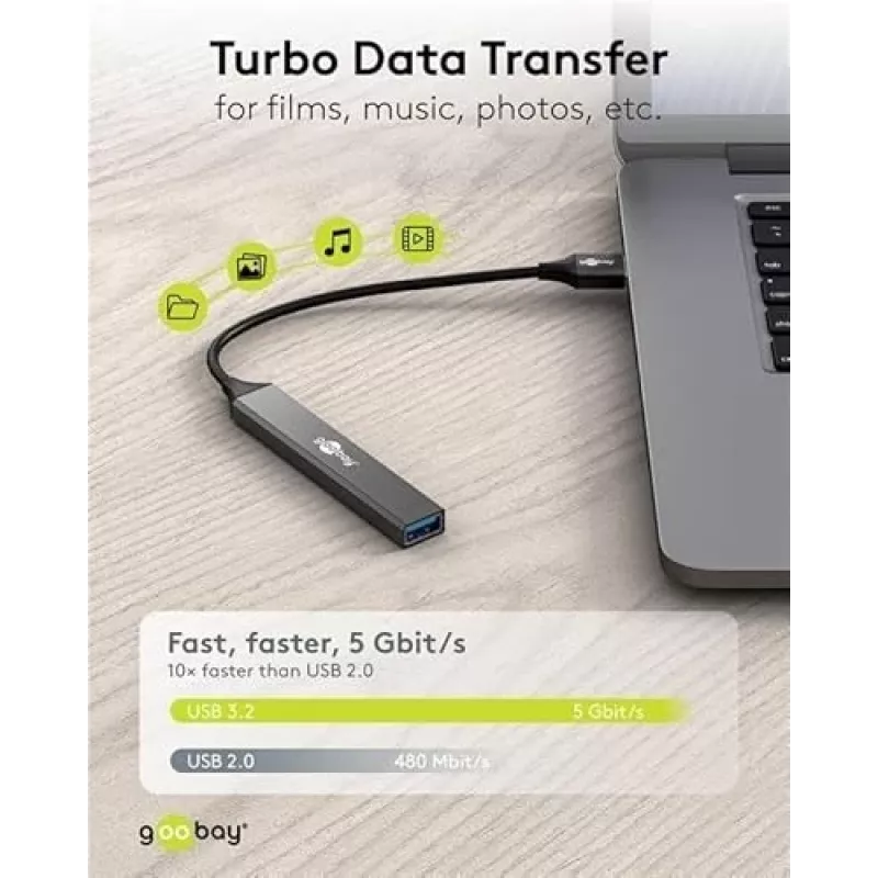 Goobay USB Hub 74456 USB-A 4 prievadai 5000 Mbit/s Šviesiai pilka