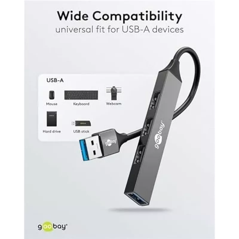 Goobay USB Hub 74456 USB-A 4 prievadai 5000 Mbit/s Šviesiai pilka